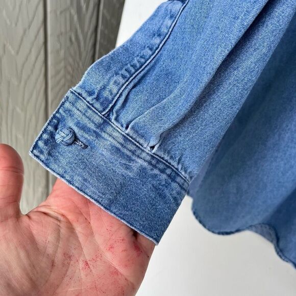 VTG J. Jill Denim Mandarin Collar Frog Button Shirt Tunic Top M Hong Kong 100% C - Picture 4 of 7